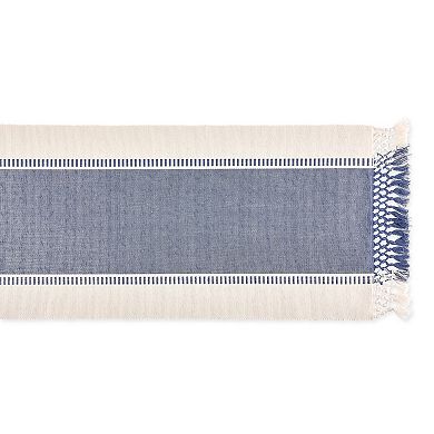 13" x 72" Blue and White Dobby Striped Rectangular Table Runner
