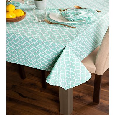 104" Aqua Blue Cotton Lattice Tablecloth