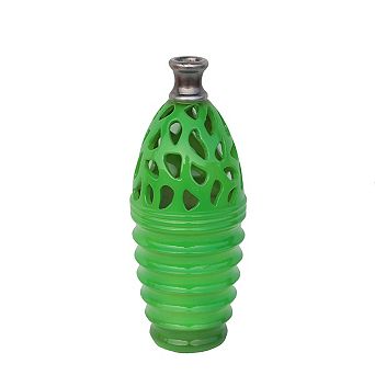11.25" Lime Green and Gray Decorative Outdoor Patio Cutout Vase