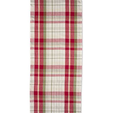 14" x 72" Red  Moss Green And White Rectangular Orchard Plaid Table Runner