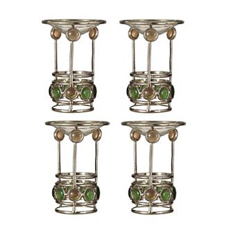 Set of 4 Green and Amber Gem Accented Candle Holders 5.25"