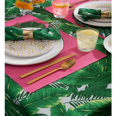Green and White Banana Leaf Rectangular Tablecloth with Zipper 60” x 84”