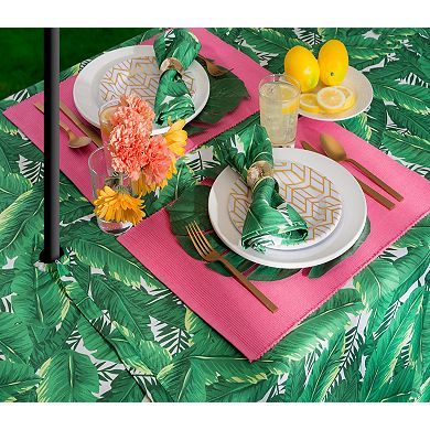 Green and White Banana Leaf Rectangular Tablecloth with Zipper 60” x 84”