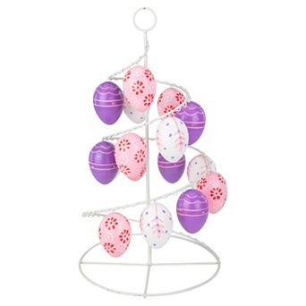 14.25" Pink White and Purple Floral Cut Out Easter Egg Tree