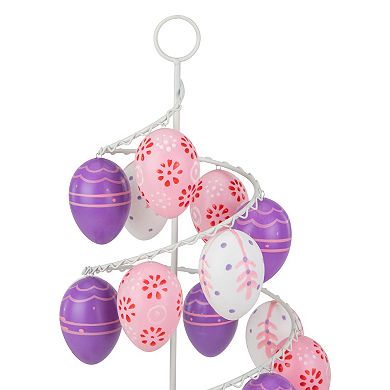 14.25" Pink White and Purple Floral Cut Out Easter Egg Tree