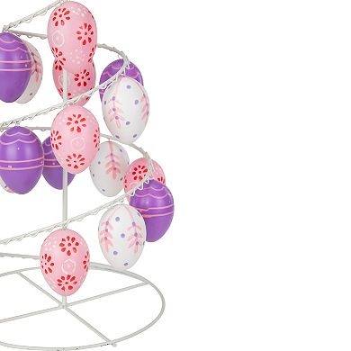 14.25" Pink White and Purple Floral Cut Out Easter Egg Tree
