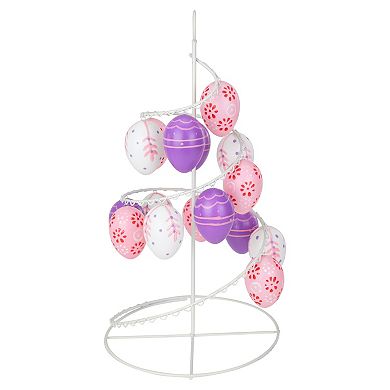 14.25" Pink White and Purple Floral Cut Out Easter Egg Tree
