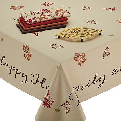 Ivory Rustic Leaves Print Squared Tablecloth 52"