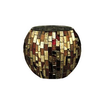 6" Brown Bella Terra Mosaic Glass Votive Candle Holder