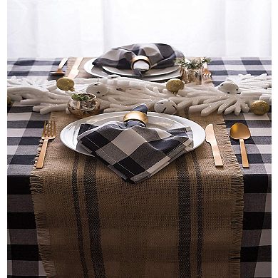 108" x 14" Brown and Black Mineral Double Border Burlap Table Runner