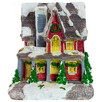 5" Red LED Lighted Snowy House Christmas Village Decoration