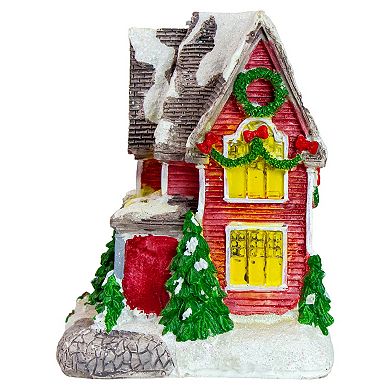 5" Red LED Lighted Snowy House Christmas Village Decoration