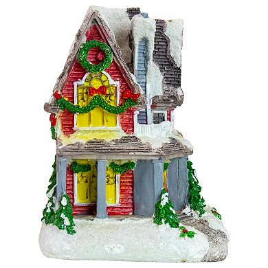 5" Red LED Lighted Snowy House Christmas Village Decoration