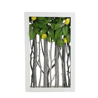 14.5" White Birch Branch Lemon Tree Rustic Wooden Frame Decoration