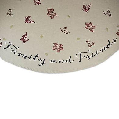 Ivory Rustic Leaves Printed Round Tablecloth 70"