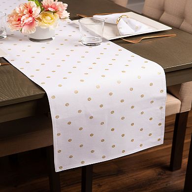 72" White and Gold Rectangular Polka Dot Table Runner