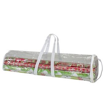 30" White and Transparent Christmas Gift Wrap Organizer Bag with Handles