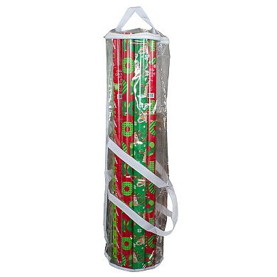 30" White and Transparent Christmas Gift Wrap Organizer Bag with Handles