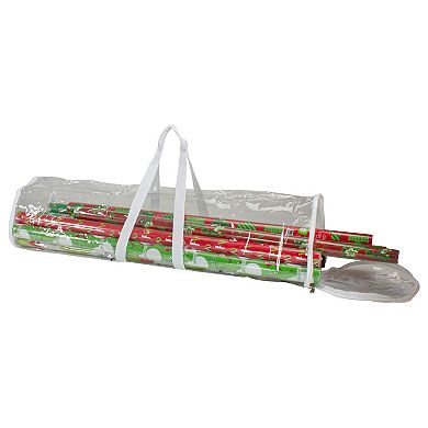 30" White and Transparent Christmas Gift Wrap Organizer Bag with Handles