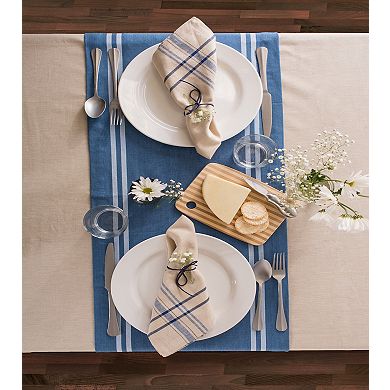 14" x 72" Blue and White French Chambray Pattern Rectangular Table Runner