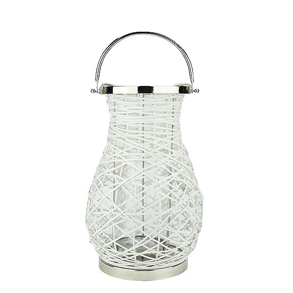16.25" Modern White Decorative Woven Iron Pillar Candle Lantern with