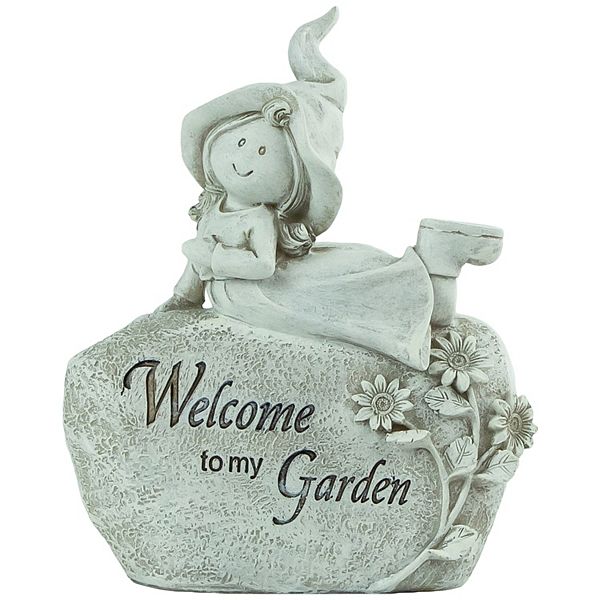 7.5" Girl Laying on Rock To My Garden" Outdoor Garden Statue