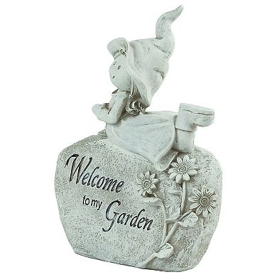 7.5" Girl Laying on Rock "Welcome To My Garden" Outdoor Garden Statue