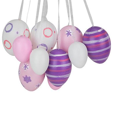 15" Pink White and Purple Floral Striped Spring Easter Egg Cluster Hanging Decor