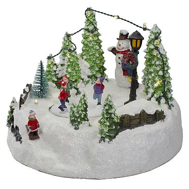 9" Lighted Christmas Scene with Moving Skaters and a Snowman