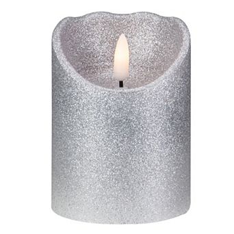 4" LED Silver Glitter Flameless Christmas Decor Candle