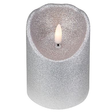 4" LED Silver Glitter Flameless Christmas Decor Candle