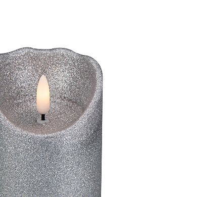 4" LED Silver Glitter Flameless Christmas Decor Candle