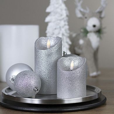 4" LED Silver Glitter Flameless Christmas Decor Candle