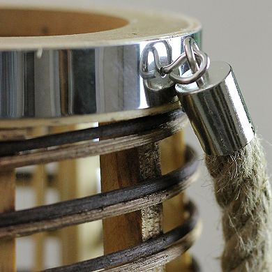 10" Rustic Chic Tapered Cylinderical Rattan Candle Holder Lantern with Jute Handle