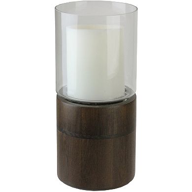 12" Clear Glass Hurricane Pillar Candle Holder with Wooden Base