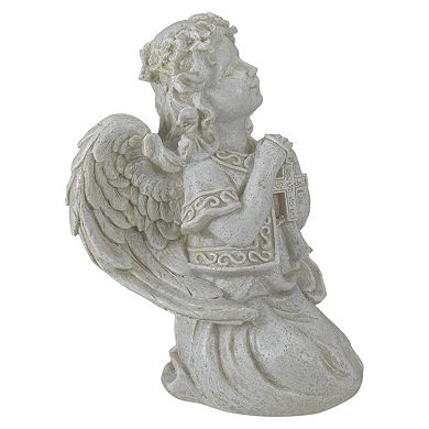 6.75" Praying Angel with Cross Outdoor Garden Statue