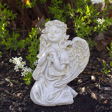 6.75" Praying Angel with Cross Outdoor Garden Statue