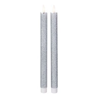 Set 2 Silver Glittered LED Flameless Taper Christmas Candles 11"