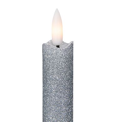 Set 2 Silver Glittered LED Flameless Taper Christmas Candles 11"