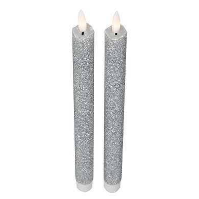 Set 2 Silver Glittered LED Flameless Taper Christmas Candles 11"