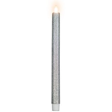 Set 2 Silver Glittered LED Flameless Taper Christmas Candles 11"