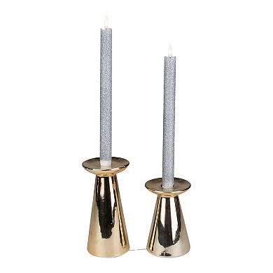 Set 2 Silver Glittered LED Flameless Taper Christmas Candles 11"