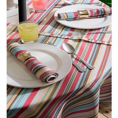 Vibrantly Colored Summer Striped Outdoor Round Tablecloth with Zipper 52”