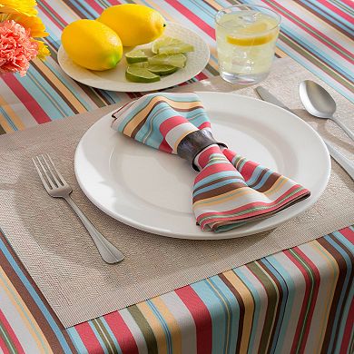 Vibrantly Colored Summer Striped Pattern Outdoor Rectangular Tablecloth with Zipper 60” x 84”