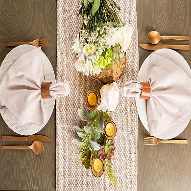 72" Beige and White Rectangular Weaved Table Runner