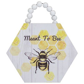 Beaded Hanger "Meant to Bee" Hexagon Wall Plaque Art Decor 7"
