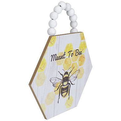 Beaded Hanger "Meant to Bee" Hexagon Wall Plaque Art Decor 7"