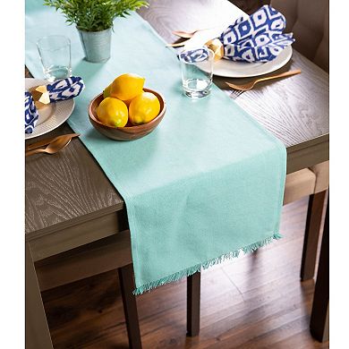 14" x 72" Aqua Blue Fringed Rectangular Table Runner