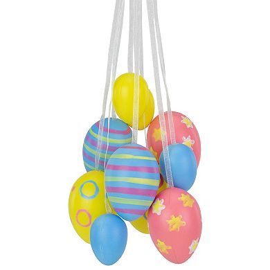 11.75" Pastel Yellow Blue and Pink Floral Striped Spring Easter Egg Cluster Hanging Decoration
