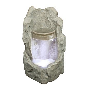 24.5" LED Lighted Gray Raised Stone Basin Outdoor Garden Water Fountain